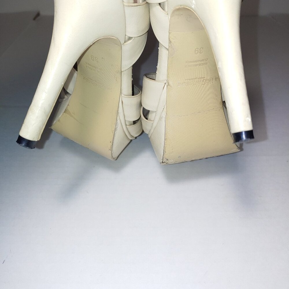 SAINT LAURENT Tribute Platform Sandals in Smooth Leather Cream Size 39 - Picture 8 of 15